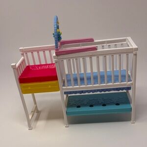 Mattel White Doll Crib with Pink and Blue Features